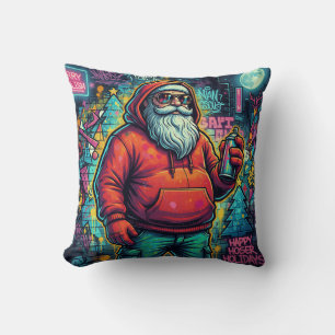 Cojín Decorativo Santa Graffiti Cool – Estilo Navidad Urbano