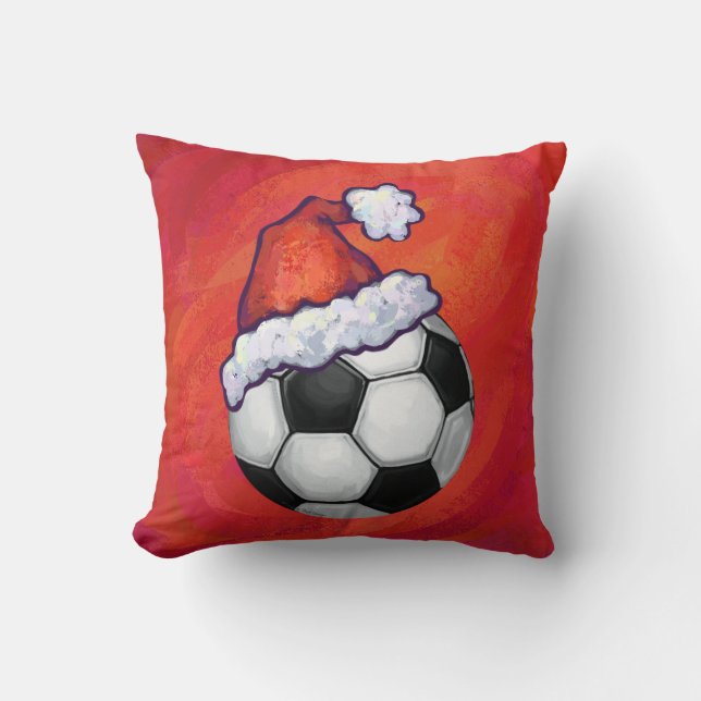 Cojín Decorativo Santa Hat Soccer Ball en rojo (Anverso)