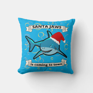 Cojín Decorativo SANTA JAWS VIENE A LA CIUDAD DE divertidos tiburon