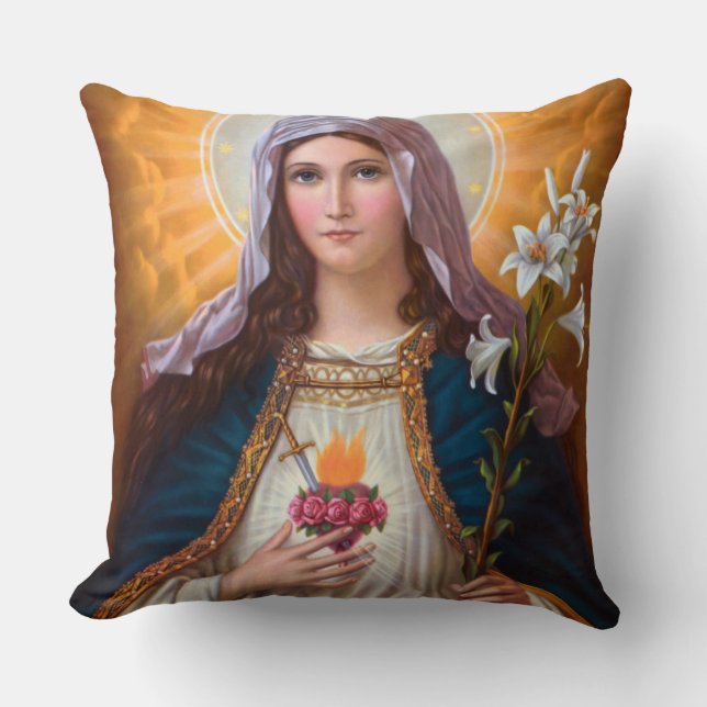Cojín Decorativo Santa Madre María Corazón Inmaculado, Santa María, (Anverso)