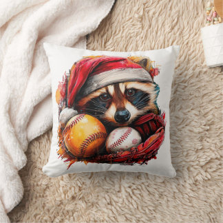 Cojín Decorativo Santa Raccoon & Baseballs Holiday Throw Pillow
