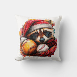 Cojín Decorativo Santa Raccoon & Baseballs Holiday Throw Pillow
