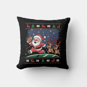 Cojín Decorativo Santa Reno Ciervo Juega Fútbol Americano Feo Xmas
