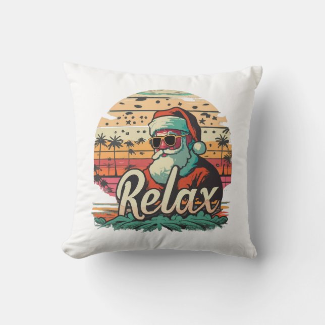 Cojín Decorativo Santa Retro con un título Relájate (Anverso)