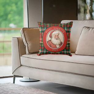 Cojín Decorativo Santa Retro Vintage Cuadro Escocés
