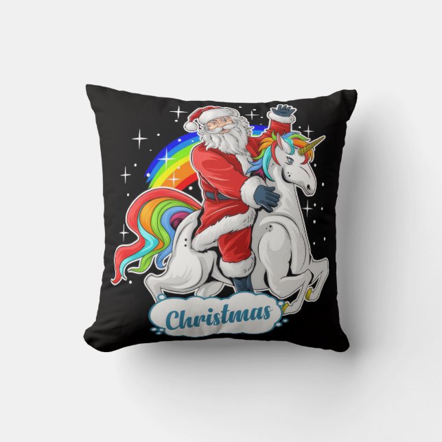 Cojín Decorativo  Santa Riding Unicorn Christmas Pillow  (Anverso)