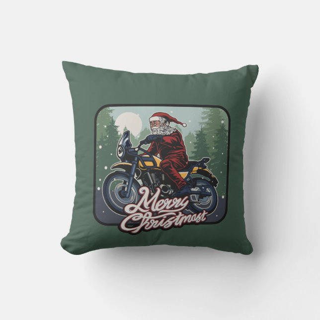 Cojín Decorativo Santa sobre motocicleta (Anverso)