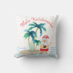 Cojín Decorativo Santa Surfista Tropical Mele Kalikimaka Navidad