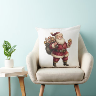Cojín Decorativo Santa vintage con saco de juguetes y dulce 