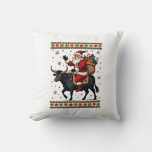 Cojín Decorativo Santa Vintage Montando Vaca Altlandesa Navidad Vec