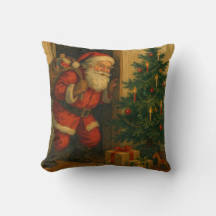 Cojín Decorativo Santa vintage/retro visitando en Navidad