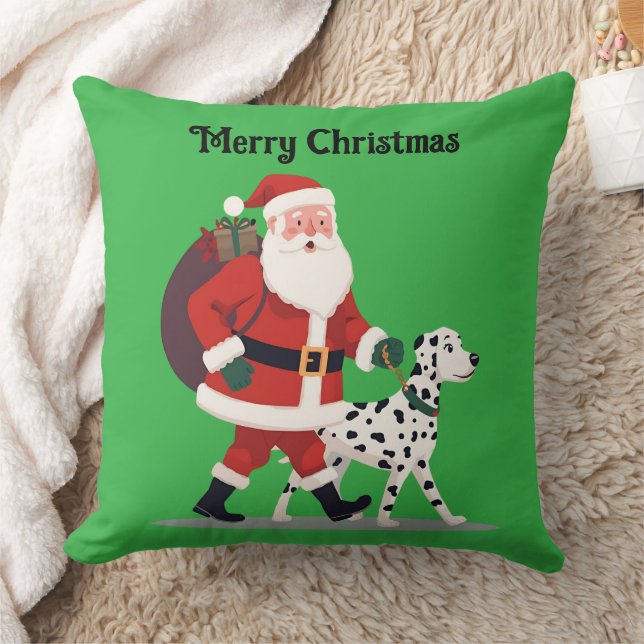 Cojín Decorativo Santa walking a Dalmatian Christmas Throw Pillow (Manta)