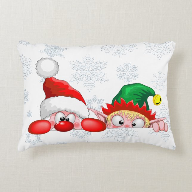 Cojín Decorativo Santa y Elf Cute y graciosos personajes Peeking (Anverso)