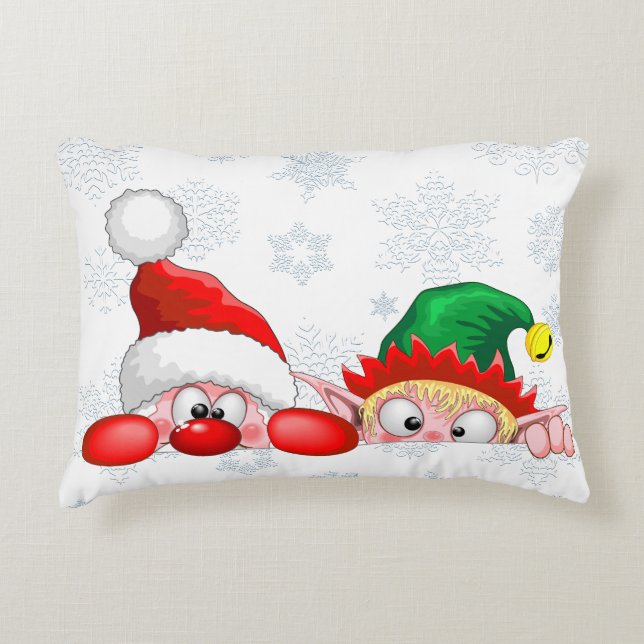 Cojín Decorativo Santa y Elf Cute y graciosos personajes Peeking (Anverso)