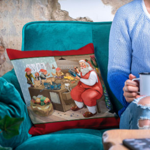 Cojín Decorativo Santa Y Elves Haciendo Juguetes   NAVIDADES