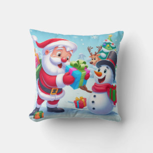 Cojín Decorativo Santa y muñeco de nieve lindos