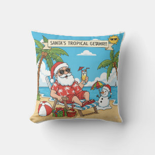Cojín Decorativo Santa y Snowman en la playa