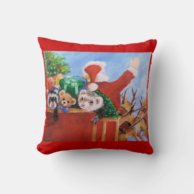 Cojín Decorativo Santa y sus ayudantes (Anverso)