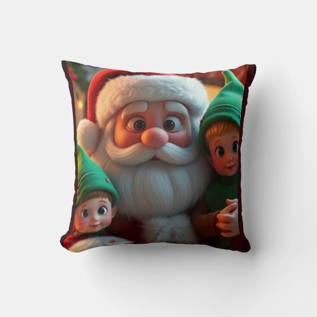 Cojín Decorativo Santa y sus elfos (Anverso)