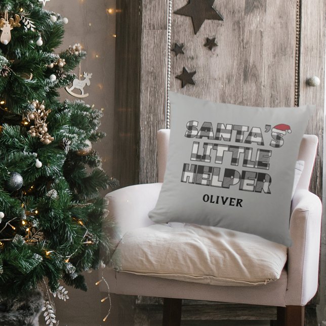 Cojín Decorativo Santa's little helper Personalized  (santa's little helper Christmas personalized square pillow. black and white plaid check design)
