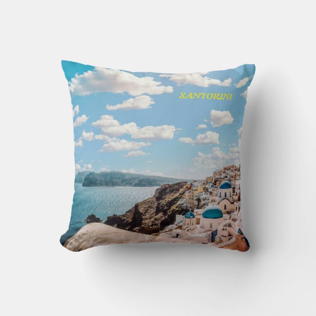 Cojín Decorativo Santorini, Grecia Beach House (Anverso)