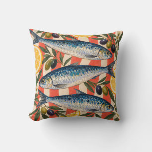 Cojín Decorativo Sardina Limón Picnic Rayas Coral
