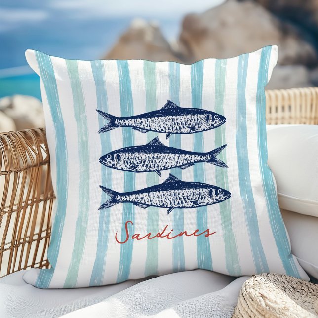 Cojín Decorativo Sardinas Fisherman Estética de franjas costeras (Subido por el creador)