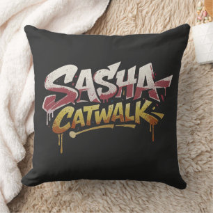 Cojín Decorativo Sasha Paseo - Gato de Streetwear Graffiti