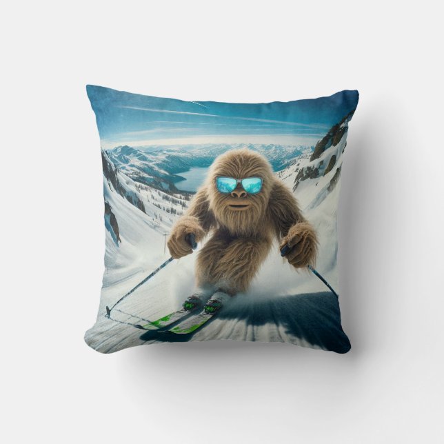 Cojín Decorativo Sasquatch el esquiador (Anverso)