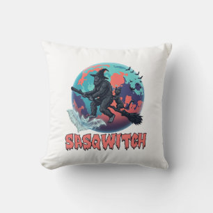 Cojín Decorativo Sasqwitch Bigfoot Bruja Escoba Gato Negro Luna Hal