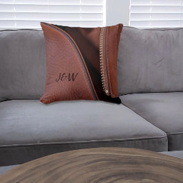 Cojín Decorativo Satin marrón y cuero falso sin cremallera