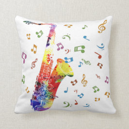 Cojín Decorativo Saxofón caprichoso de la acuarela