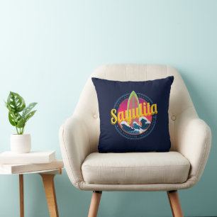 Cojín Decorativo Sayulita México Surfista Vintage Ola Puesta de sol