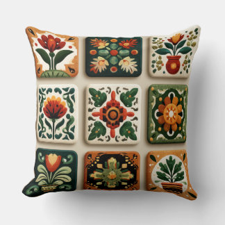 Cojín Decorativo Scandinavian Folk Floral Tile Pattern Throw Pillow
