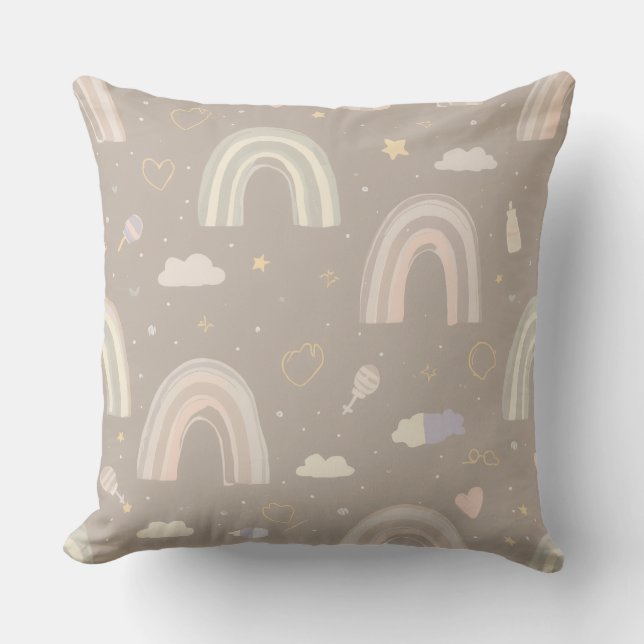 Cojín Decorativo Scandinavian Pastel Nursery Pillow | Soft Rainbows (Anverso)