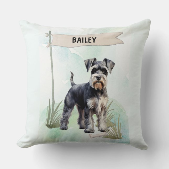 Cojín Decorativo Schnauzer Acuarela Perro Personalizado (Anverso)