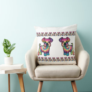 Cojín Decorativo Schnauzer Colorido: Delicia de Tie Dye