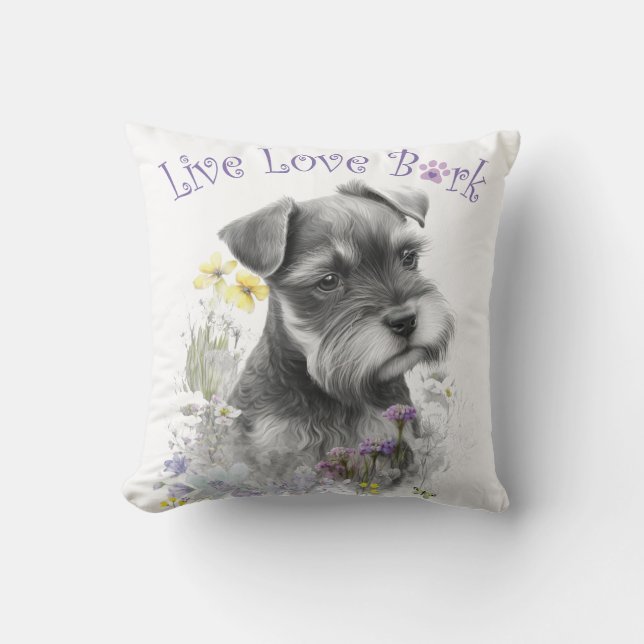 Cojín Decorativo Schnauzer Dog Mom Floral (Anverso)