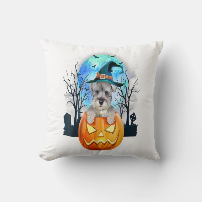 Cojín Decorativo Schnauzer Dog Witch Hat Halloween Pumpkin Gift (Anverso)