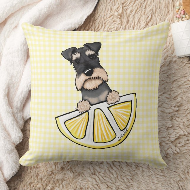 Cojín Decorativo Schnauzer Lemon Gingham Throw Pillow (Manta)