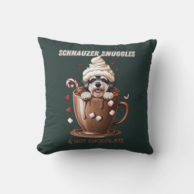 Cojín Decorativo Schnauzer Snuggles & Hot Chocolate (Anverso)
