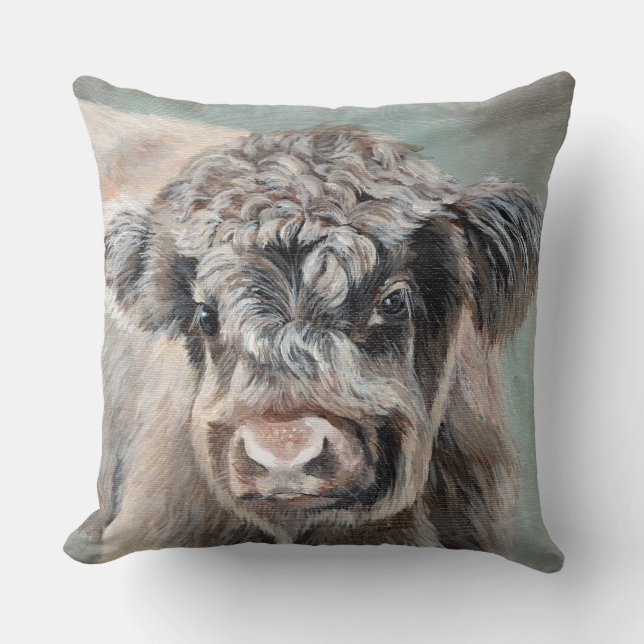 Cojín Decorativo Scottish Highland Calf on Green (Anverso)