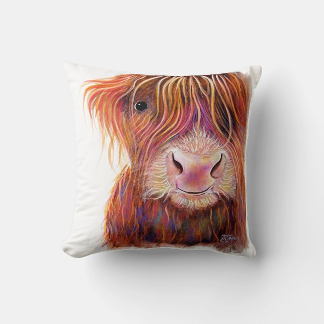 Cojín Decorativo SCoTTiSH HigHLaND CoW ' THe KiD 2 ' de SHiRLeY Mac (Anverso)