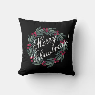 Cojín Decorativo Script de Feliz Navidad Bonito Festivo