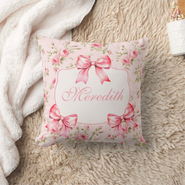 Cojín Decorativo Script Roses rosados Bow Coquette (Manta)