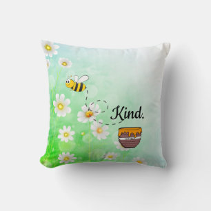 Cojín Decorativo Sé amable Texto floral blanco y verde Hermoso