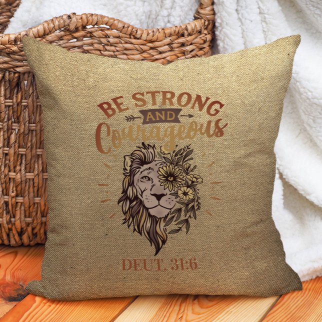 Cojín Decorativo Sé fuerte y valiente león de la Biblia cristiana (Lion "Be strong and courageous" Christian Bible verse decorator pillow)