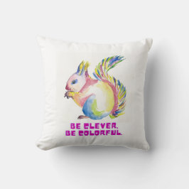 Cojín Decorativo Sé inteligente. Sé colorido - Ardilla acuarela