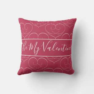 Cojín Decorativo Sé mi Valentín   Tipografía cardíaca Rosa caliente