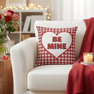 Cojín Decorativo Sé Mío San Valentín Cuadros Rojos y Blancos Gingha
